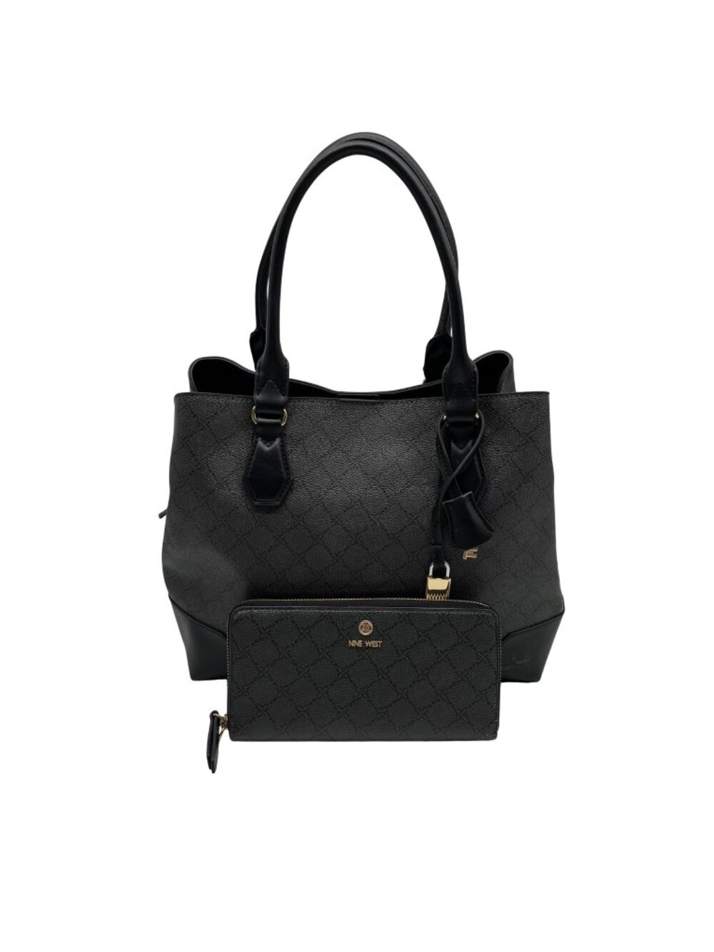 Nine West Grey Faux Leather Jet Set Carryall Satchel Bag